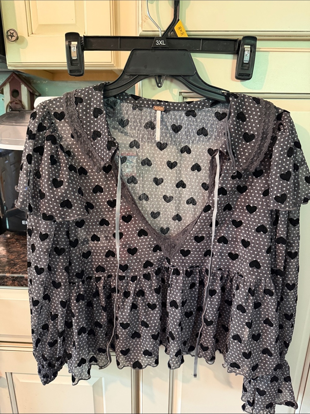 Free People Gray Heart-Print Hooded Peplum Top